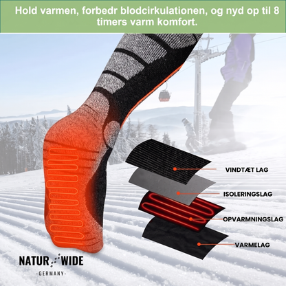 Varmesokker i sort med batteri synligt