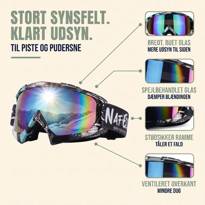 Skibriller set forfra med spejlet linse