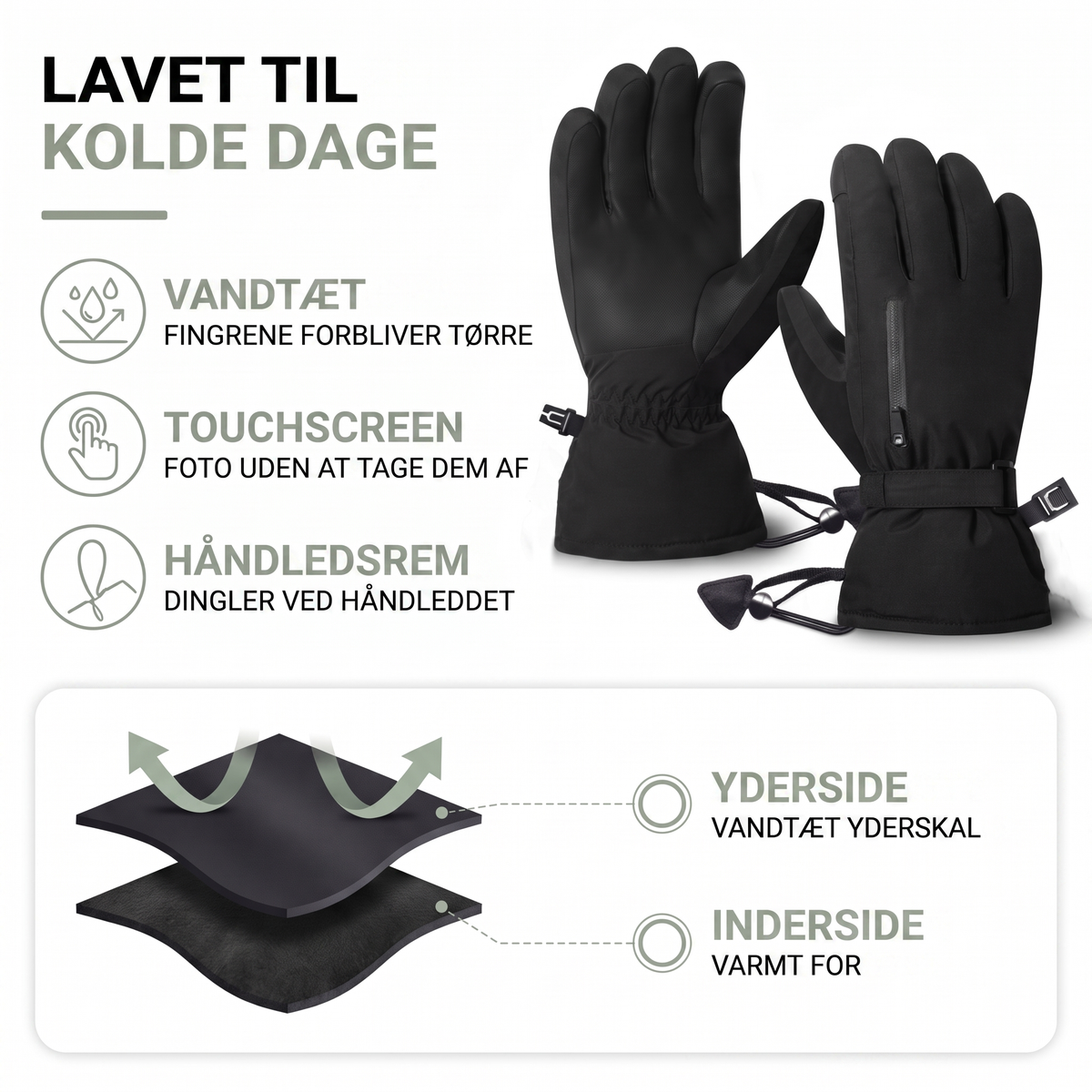 Skihandsker med håndstrop
