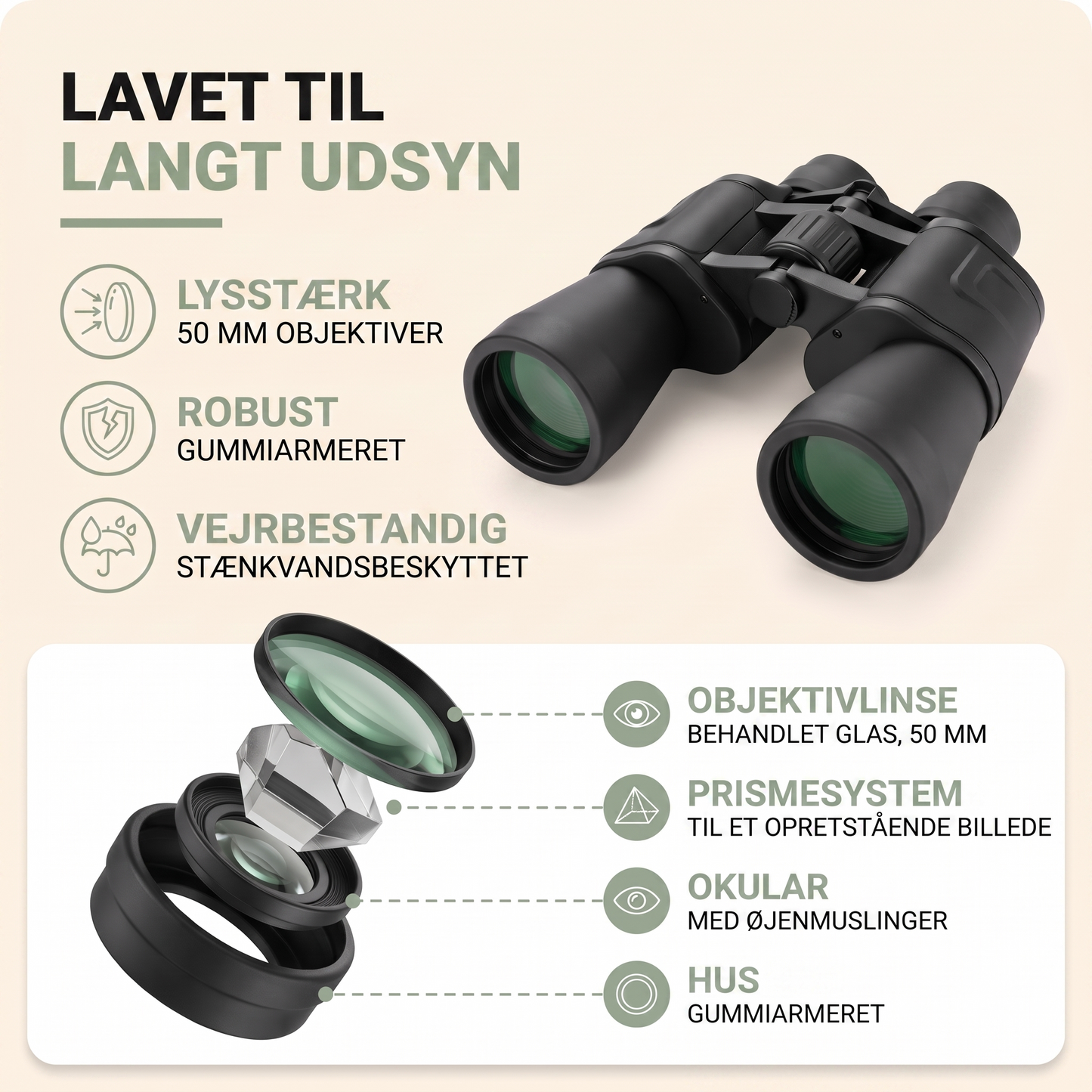 Kikkert 20x50 med bæresele