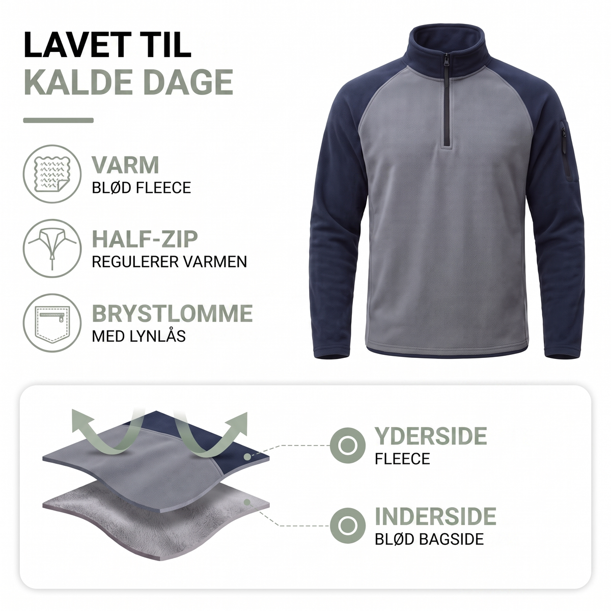 Fleecetrøje herre kaffebrun set forfra