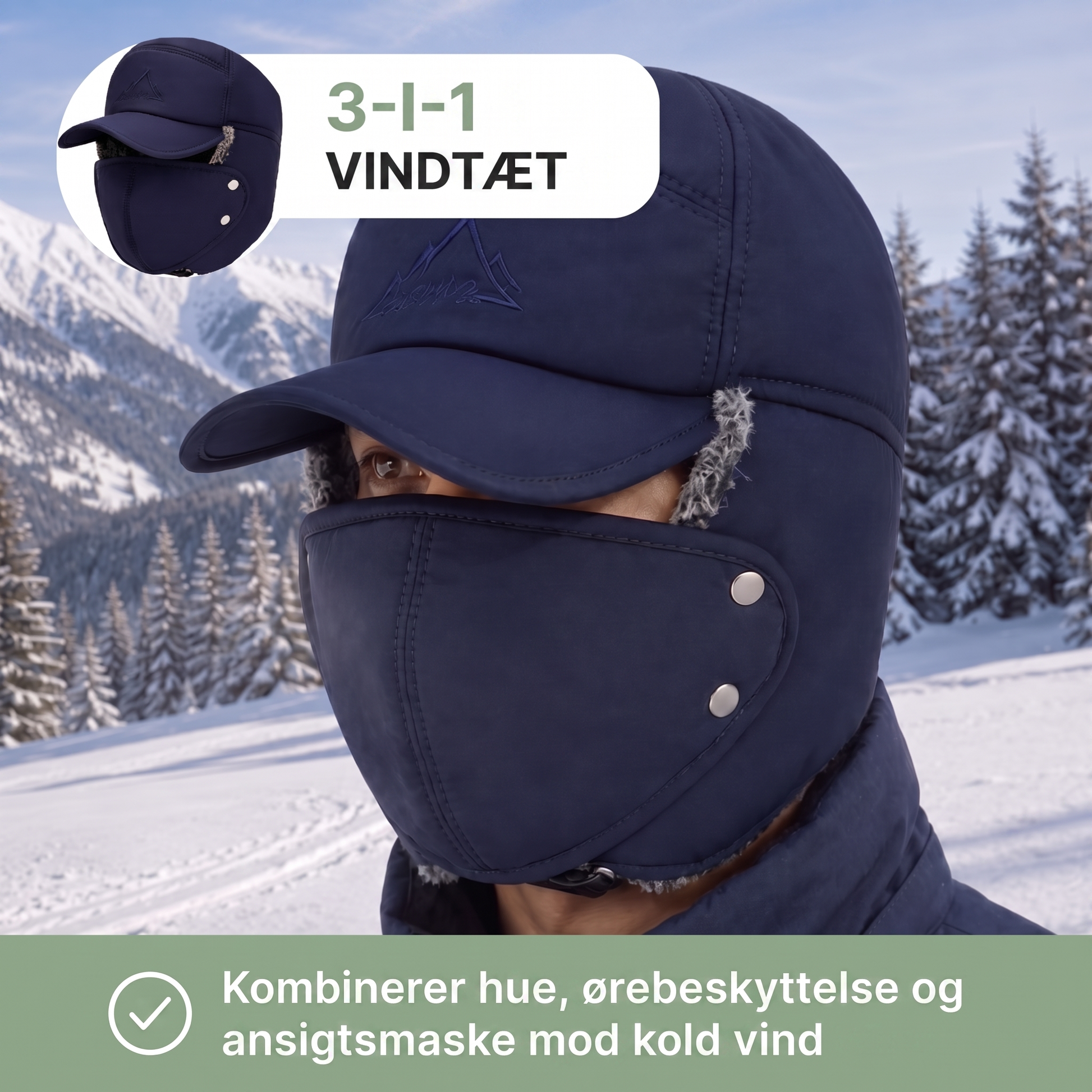 Skihue herre grå set forfra