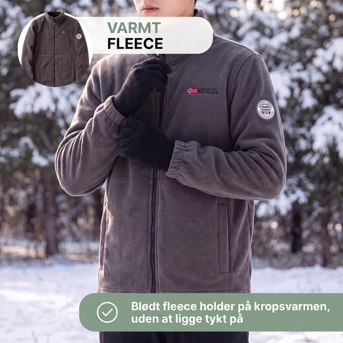 Fleecejakke herre i sort set bagfra