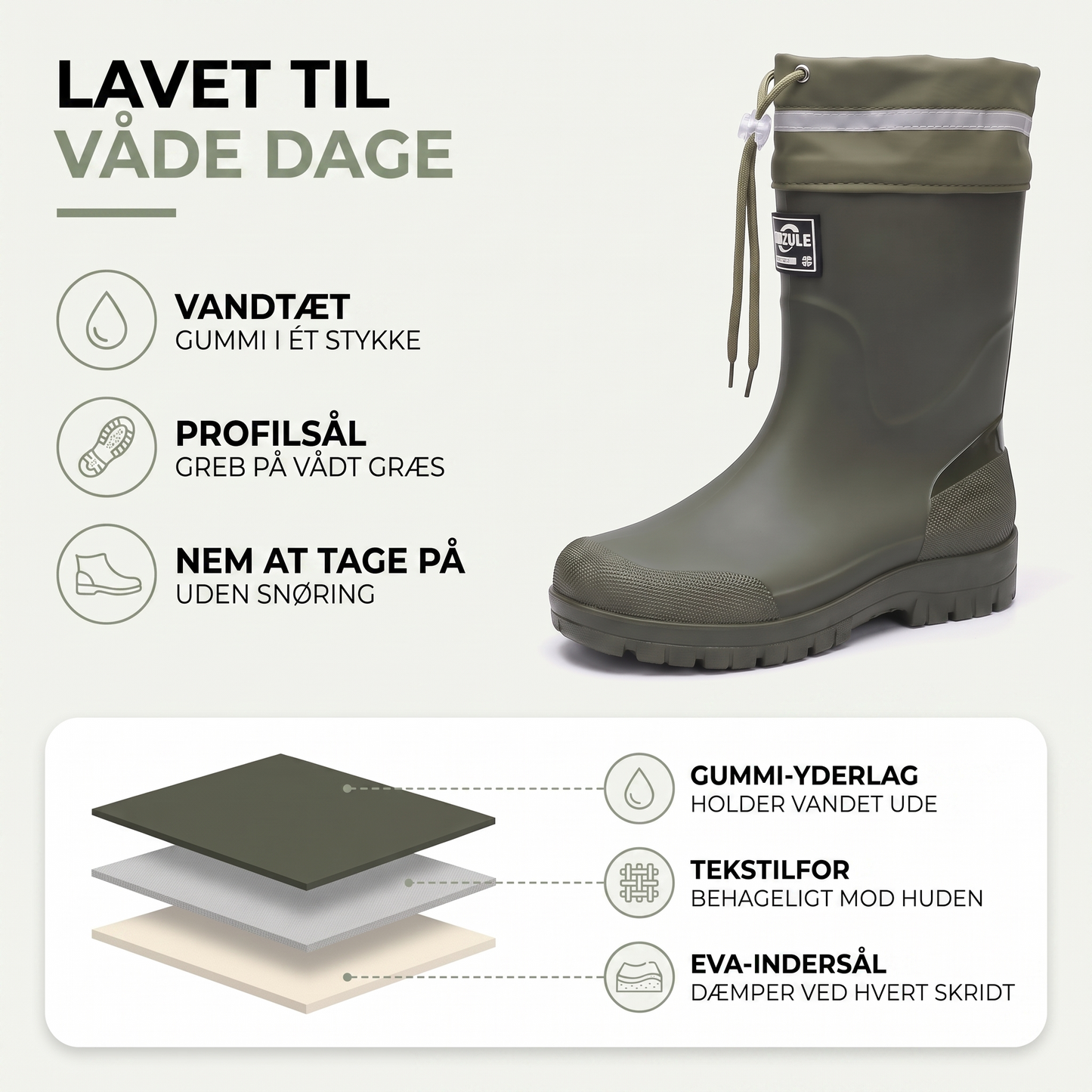 Gummistøvler herre i olivgrøn på model