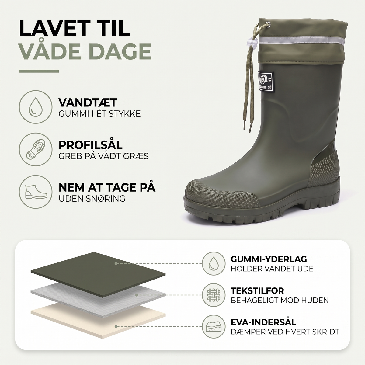 Gummistøvler herre i olivgrøn på model