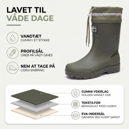 Gummistøvler herre i olivgrøn på model