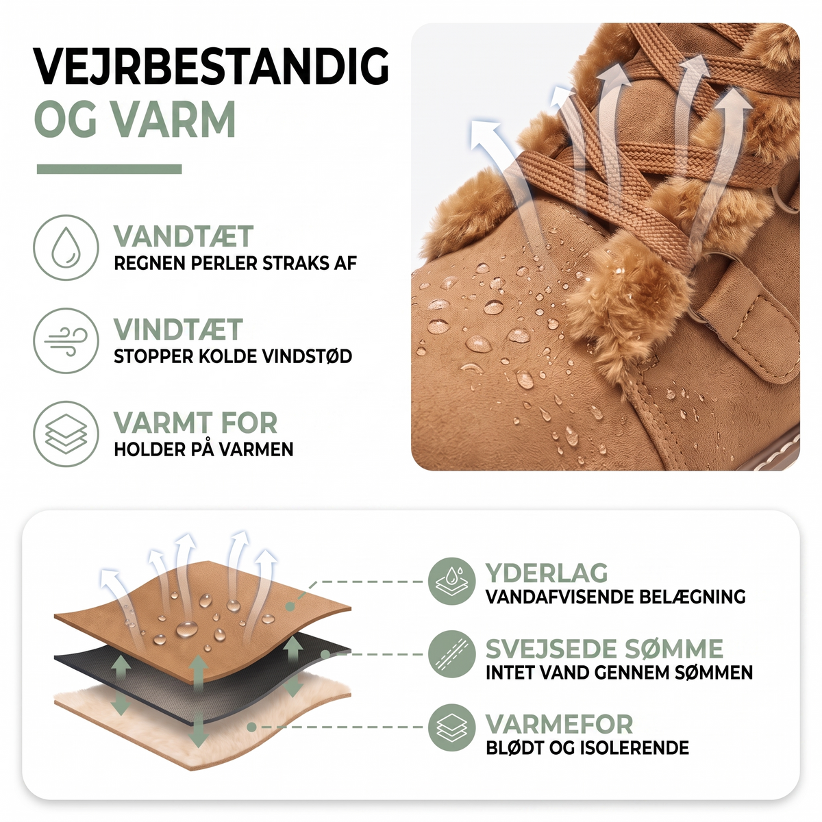 Vinterstøvler dame i sort set forfra