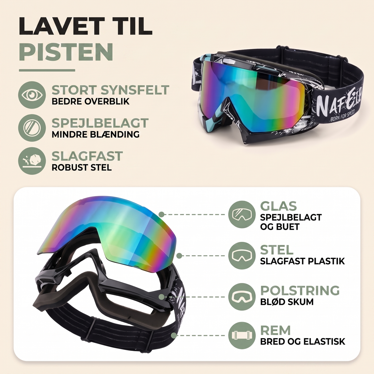 Skibriller på model over hue