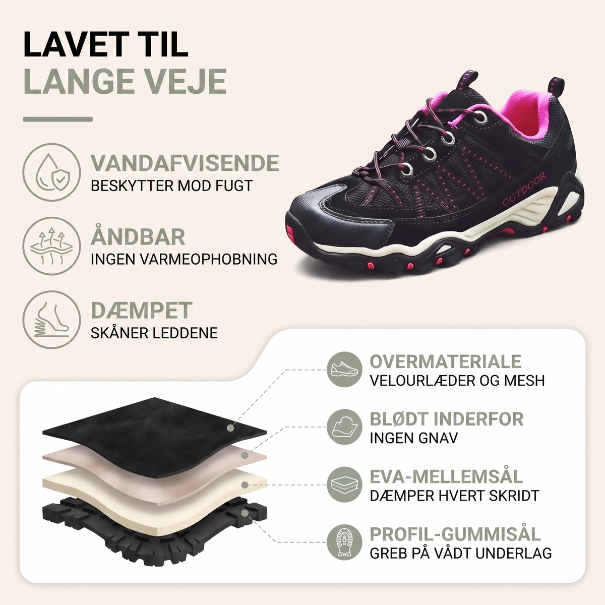 Vandresko dame i khaki set fra siden
