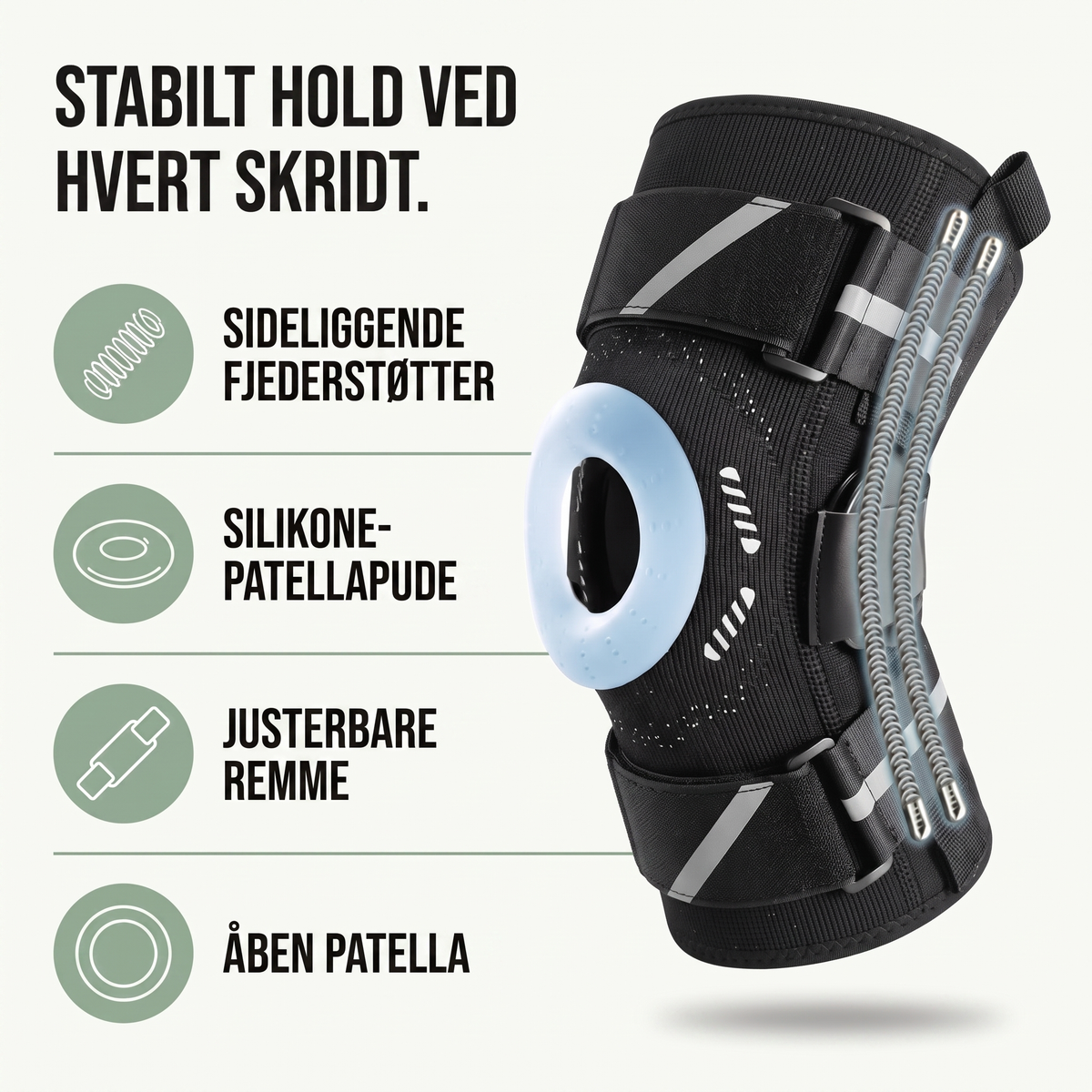 Knæbind set forfra med åben patella