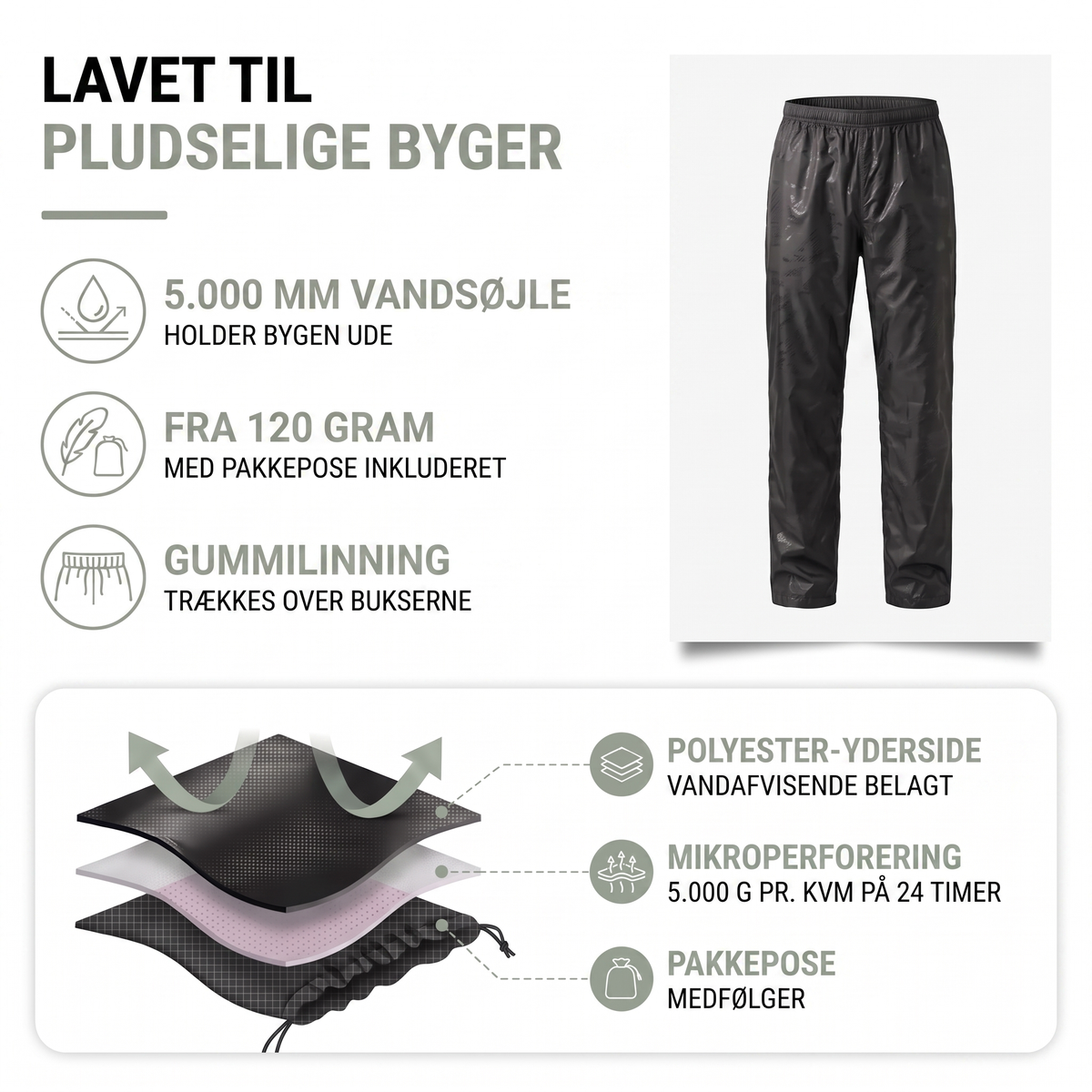 Regnbukser unisex i grå på model