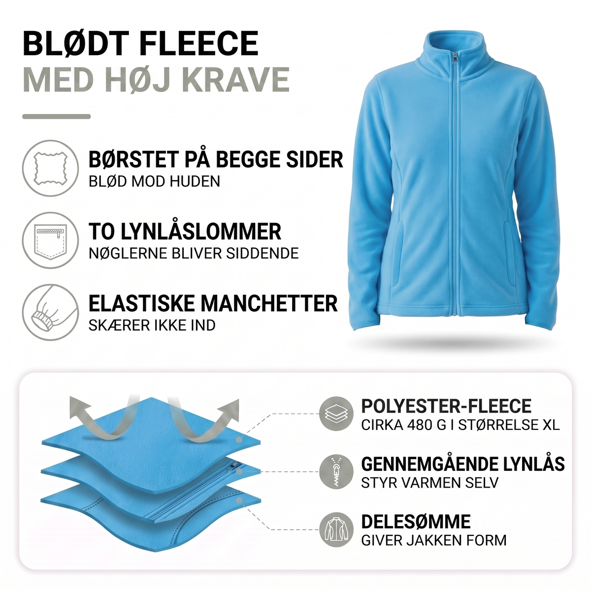 Overgangsjakke dame dobbeltbørstet fleece, billede 3