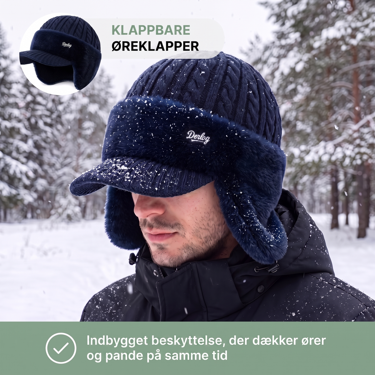 Vinterhue med ørenklapperne oppe