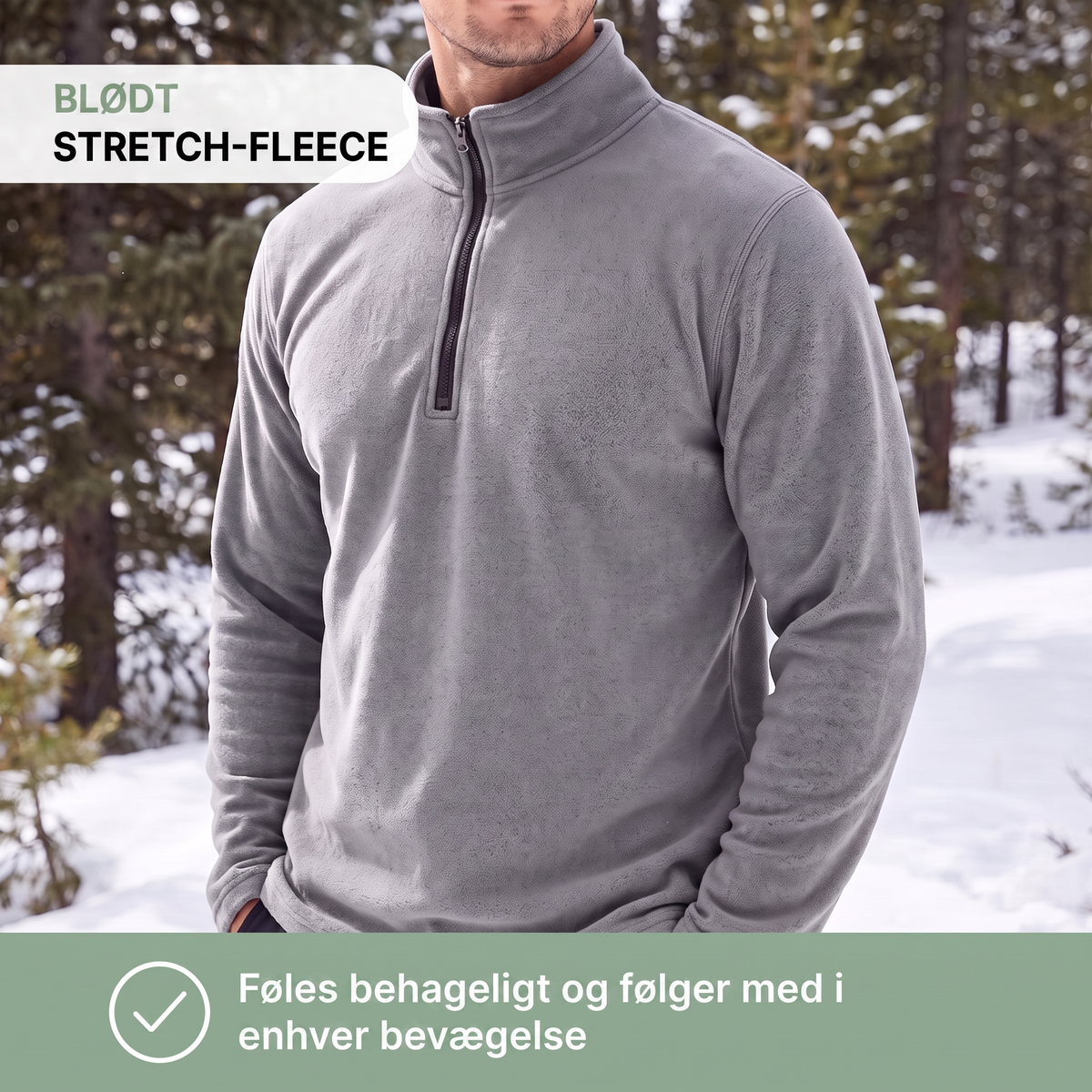 Fleecetrøje herre i sort med lynlås åben