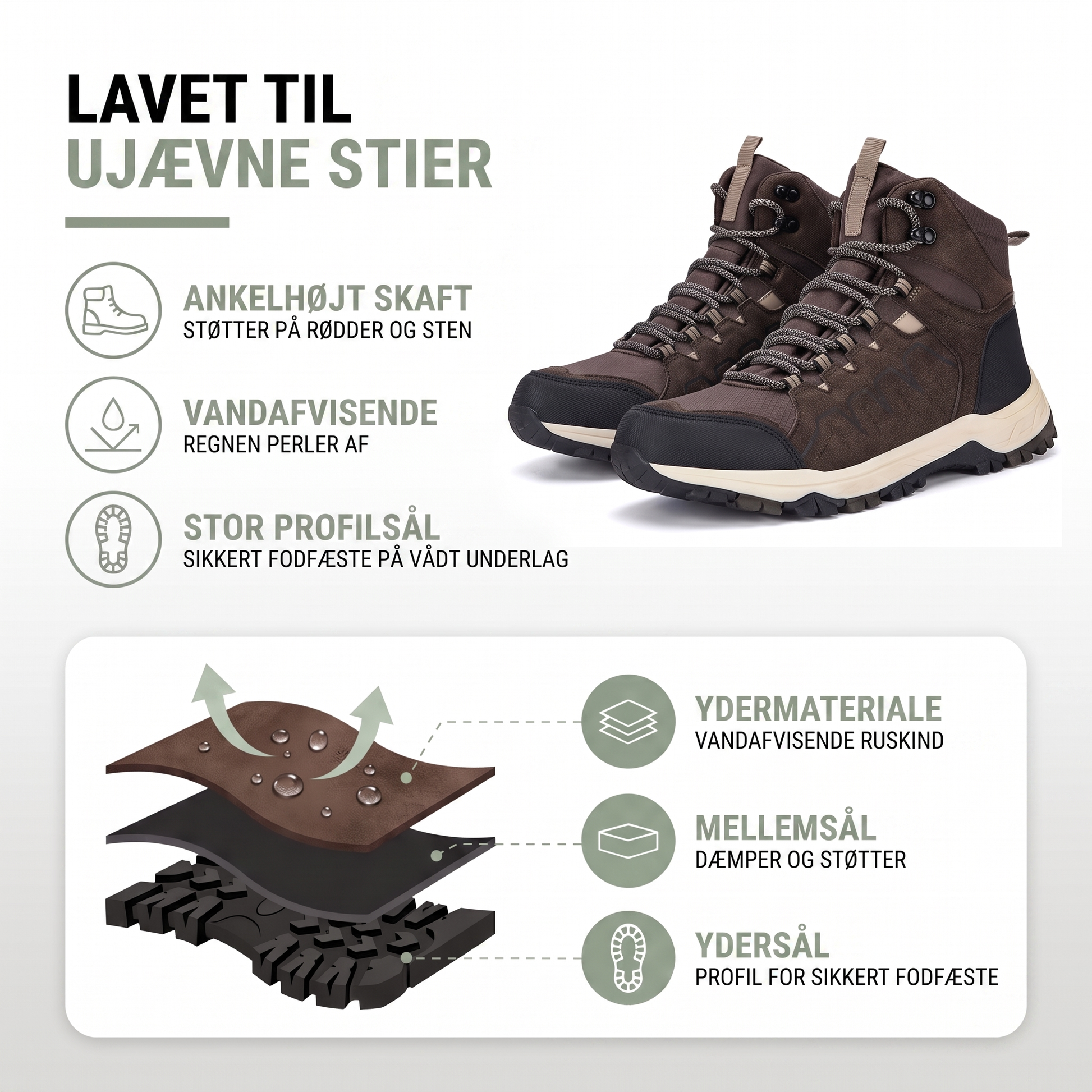 Vandrestøvler unisex i brun set forfra