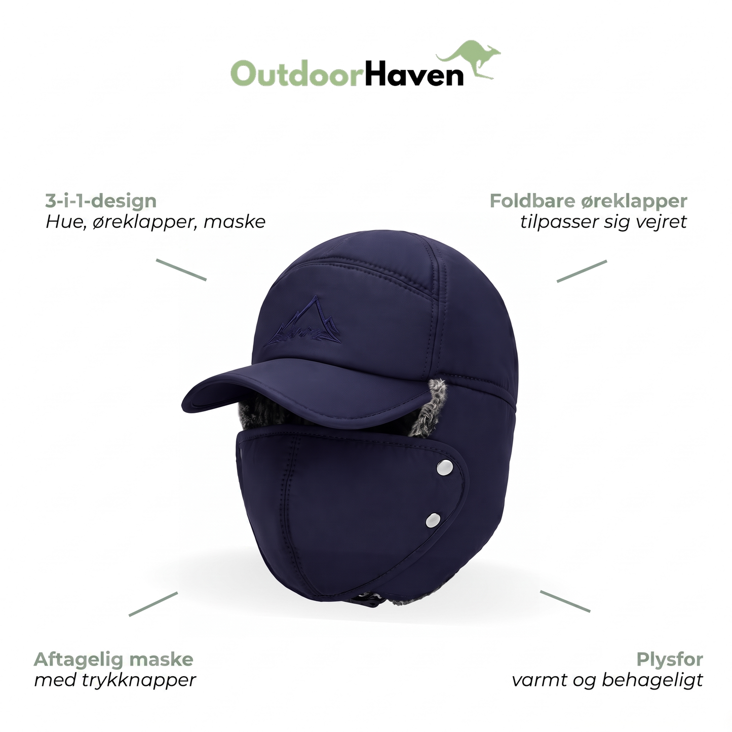 Skihue herre marineblå med ansigtsmaske
