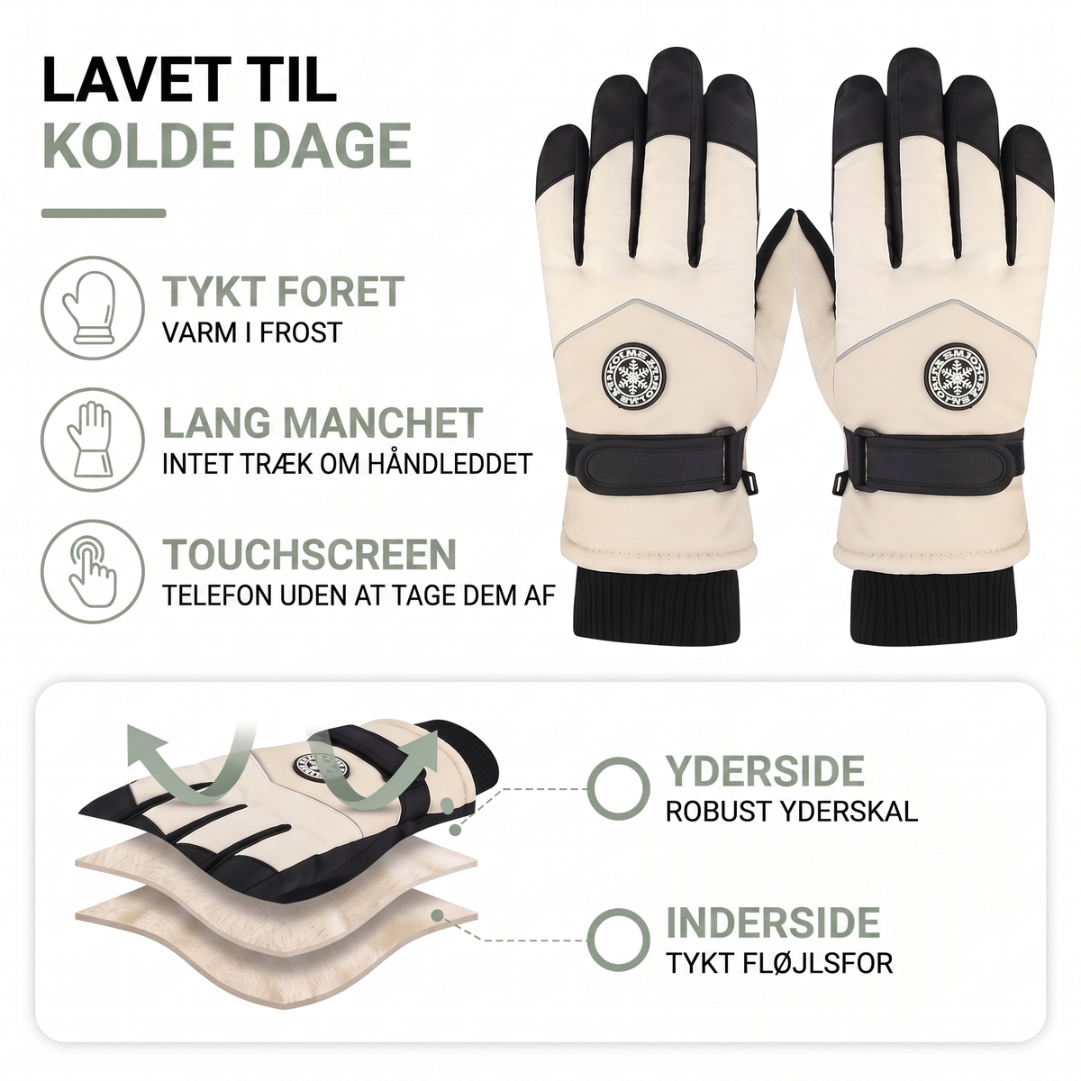 Skihandsker herre sort/grå set bagfra