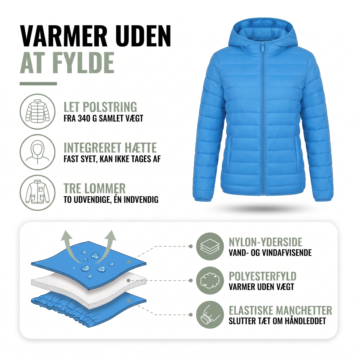 Quiltet jakke dame marineblå set bagfra