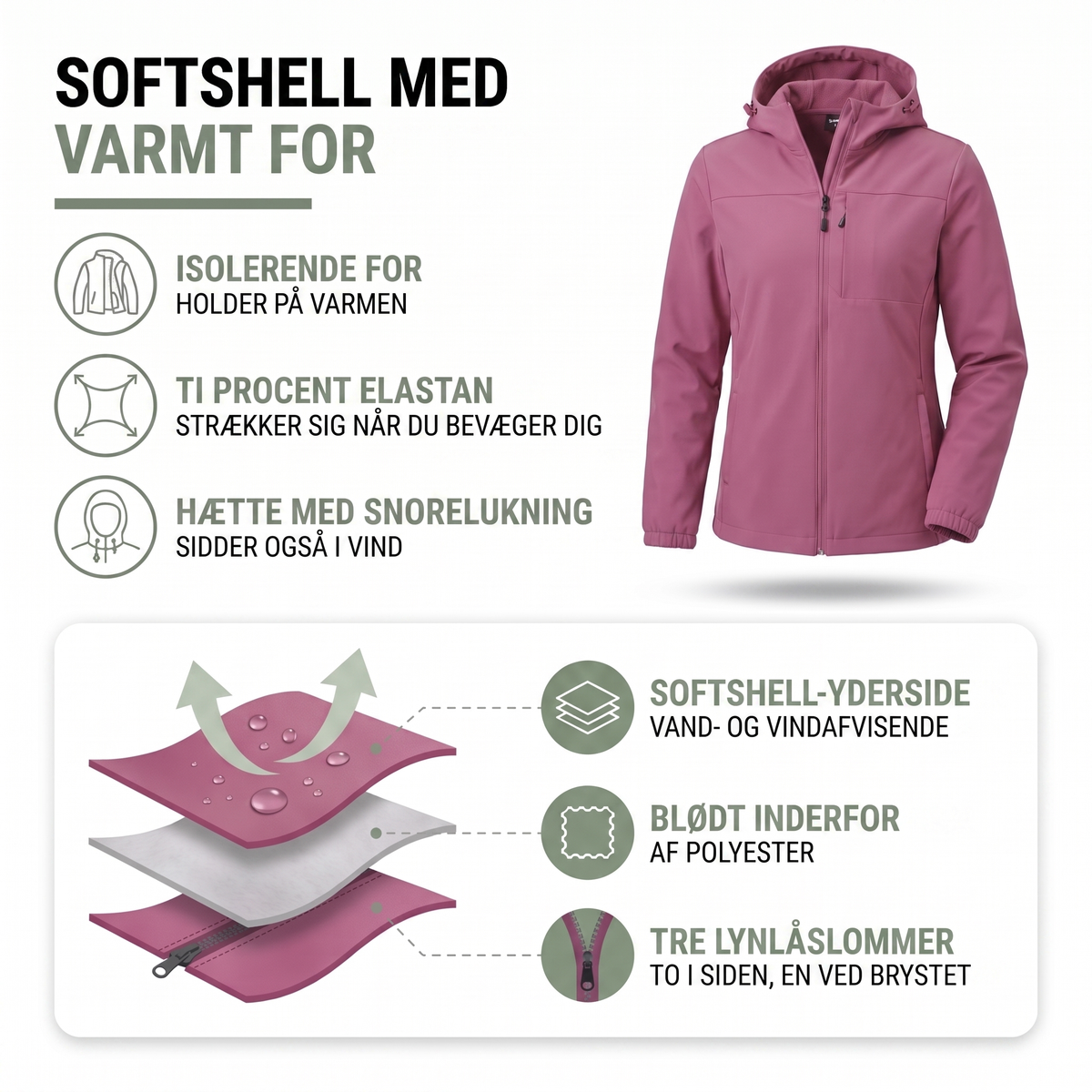 Softshell jakke dame i bordeaux – set forfra