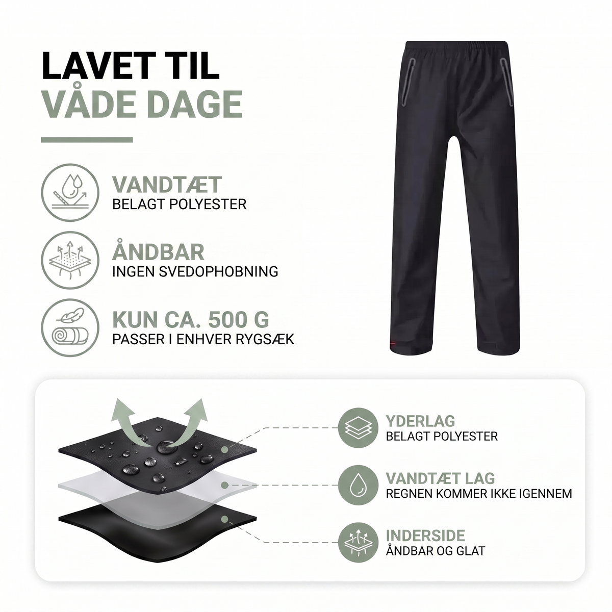 Regnbukser herre mørkeblå set bagfra