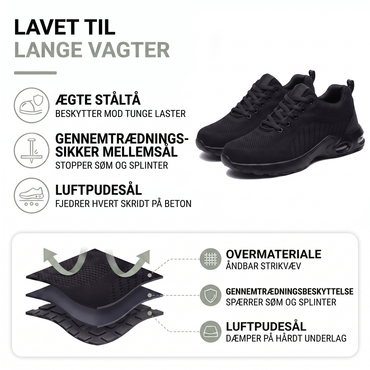 Sikkerhedssko sneaker set fra siden