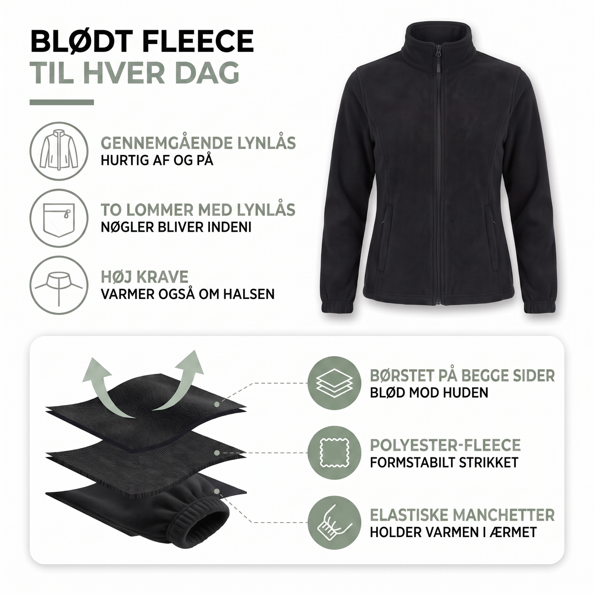 Fleece jakke dame set fra siden