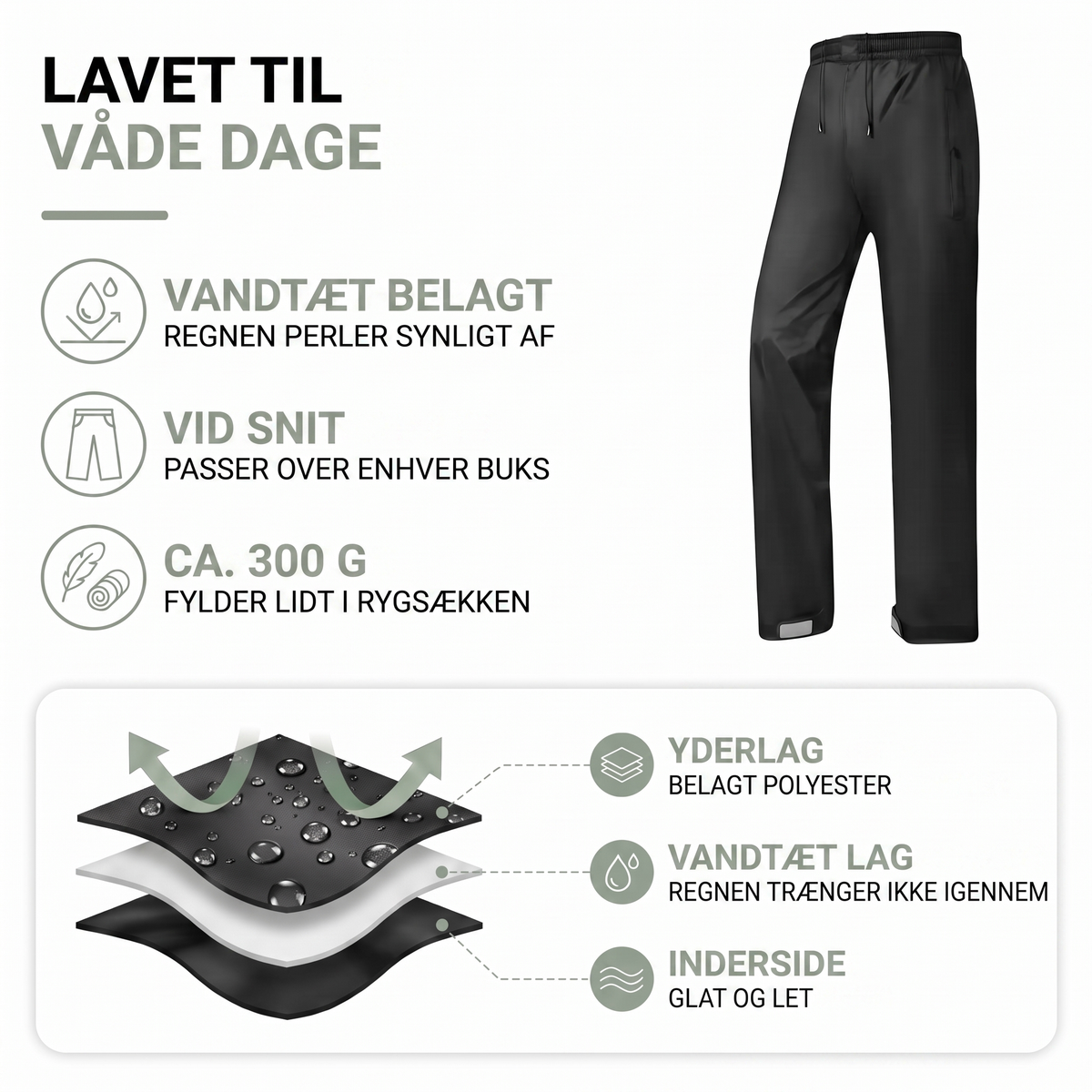 Regnbukser til overtræk set bagfra