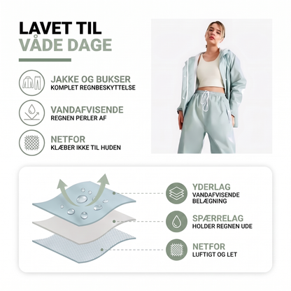 Regntøj dame i rosa jakke set forfra