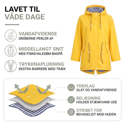 Regnjakke dame med hætte og snor