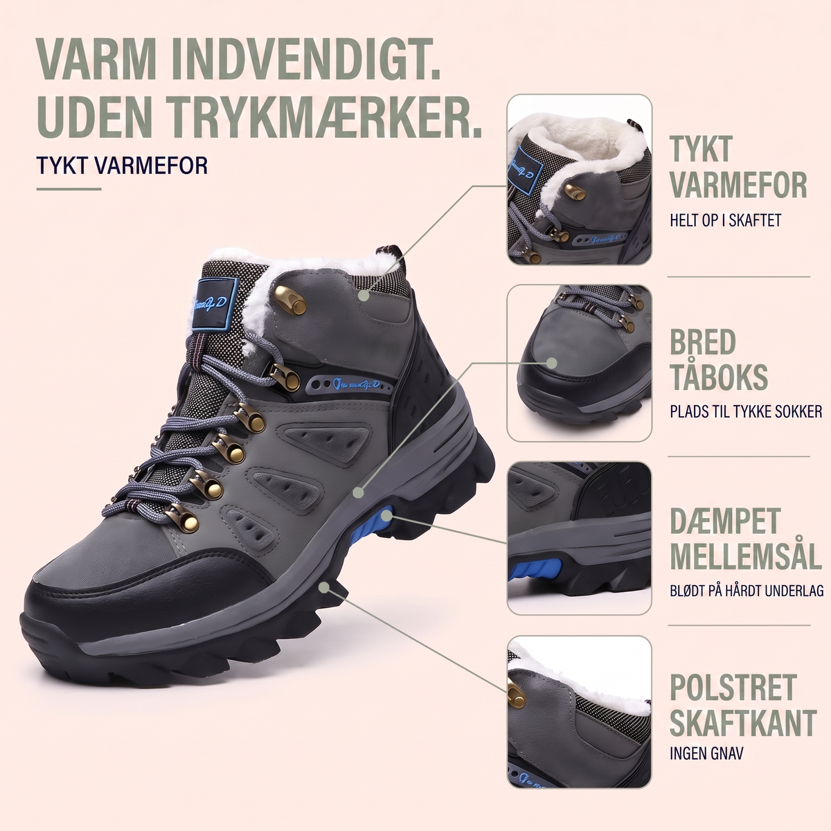 Vinterstøvler herre grøn set forfra