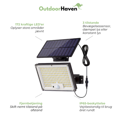 Solardrevet Projektør med Bevægelsessensor – 172 LED – IP65