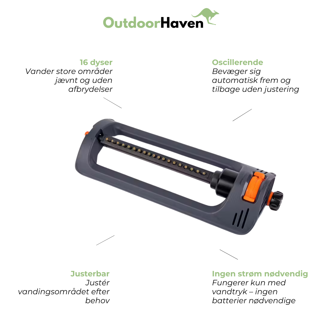 Oscillerende Plænesprinkler – 16 Dyser – Automatisk Havevanding