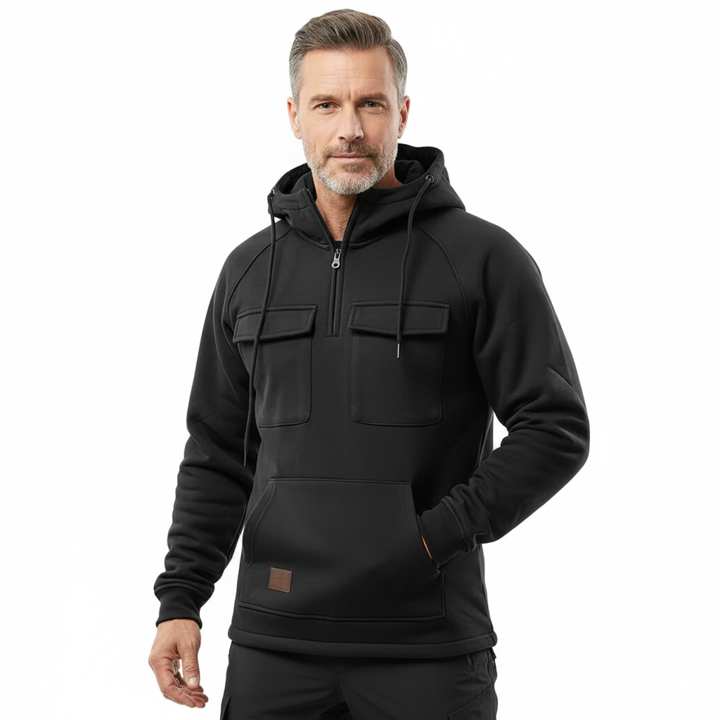 Taktisk Hoodie – Sort med Lynlås – Herre Trøje