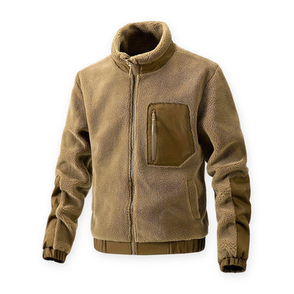 Fleecejakke herre i camel teddyfleece med høj krave