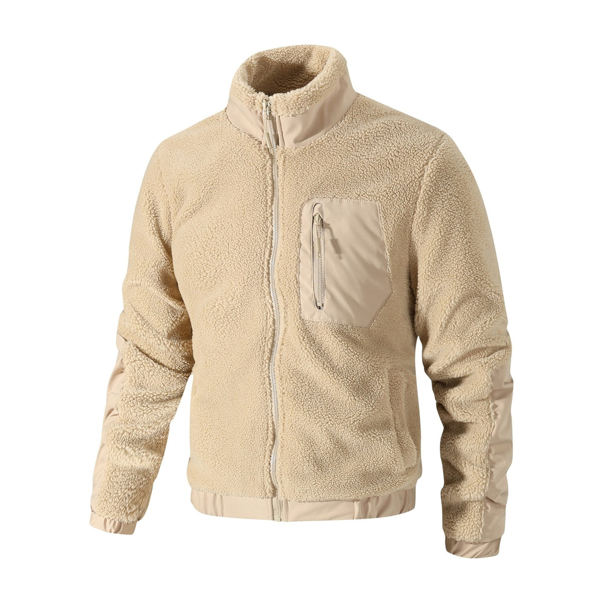 Fleecejakke herre i sand teddyfleece med høj krave